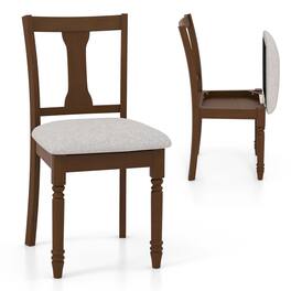 Costway - 2 PCS Wood Chair Antique Upholstered Chair with Storage Space - Brown+Light Gray