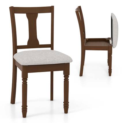 Front. Costway - Costway 2 PCS Wood Chair Antique Upholstered Chair with Storage Space - Brown+Light Gray.