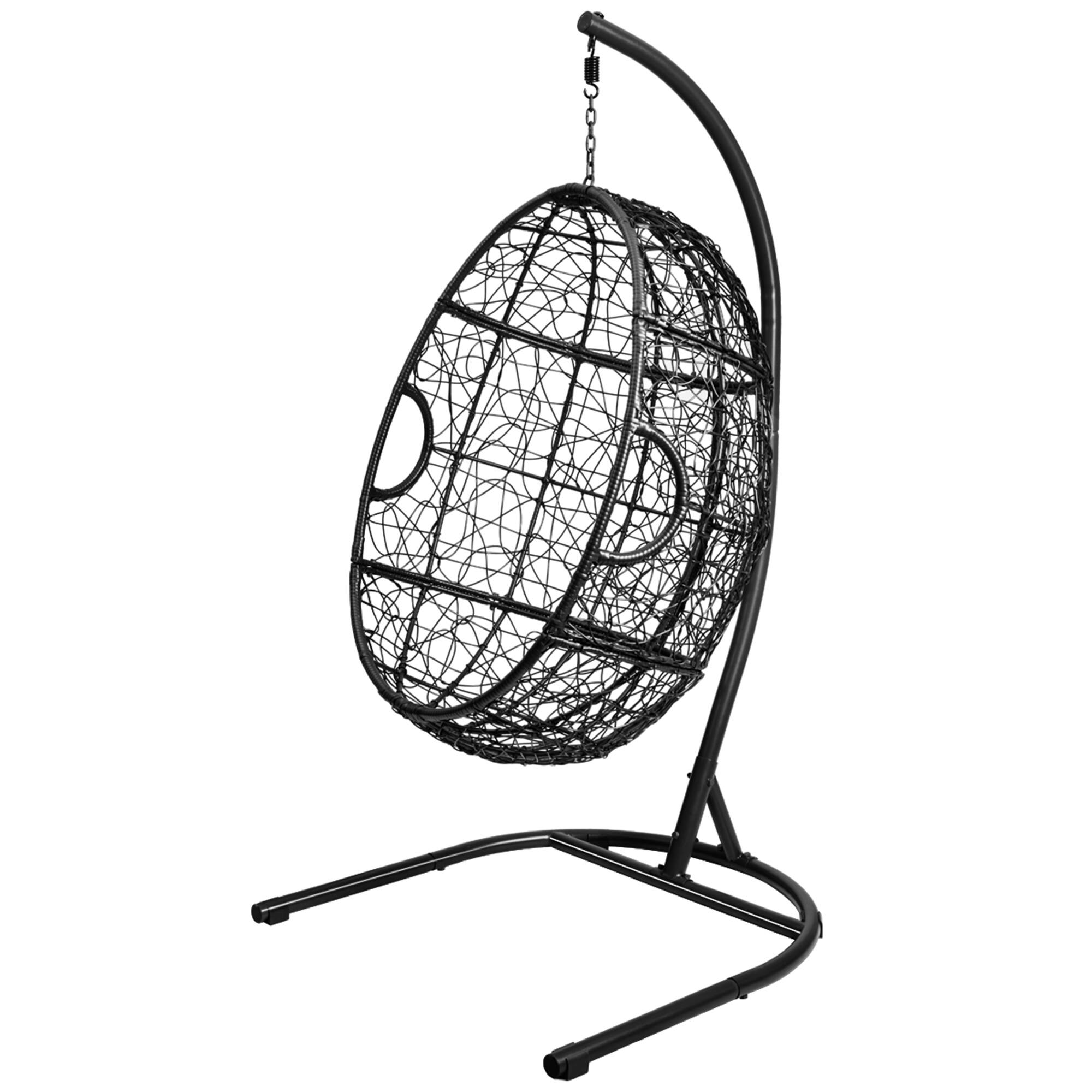 Alt View 5. Gymax - Gymax Hanging Hammock Chair Egg Swing Chair w/ Seat Cushion Pillow Stand - Black.