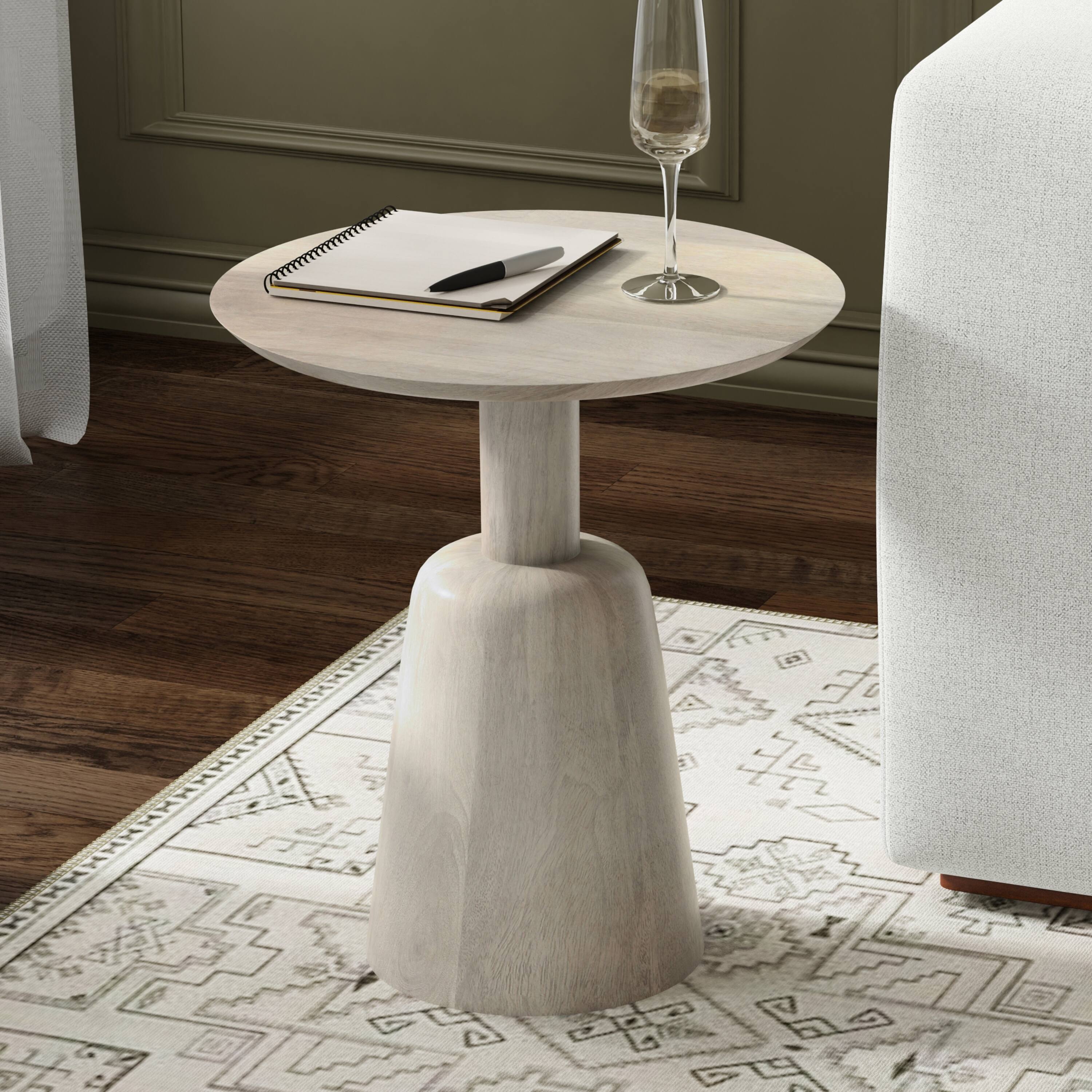 Angle. Simpli Home - Finchley 18 inch Wide Solid Mango Wood Side Table in White Wash - White Wash.
