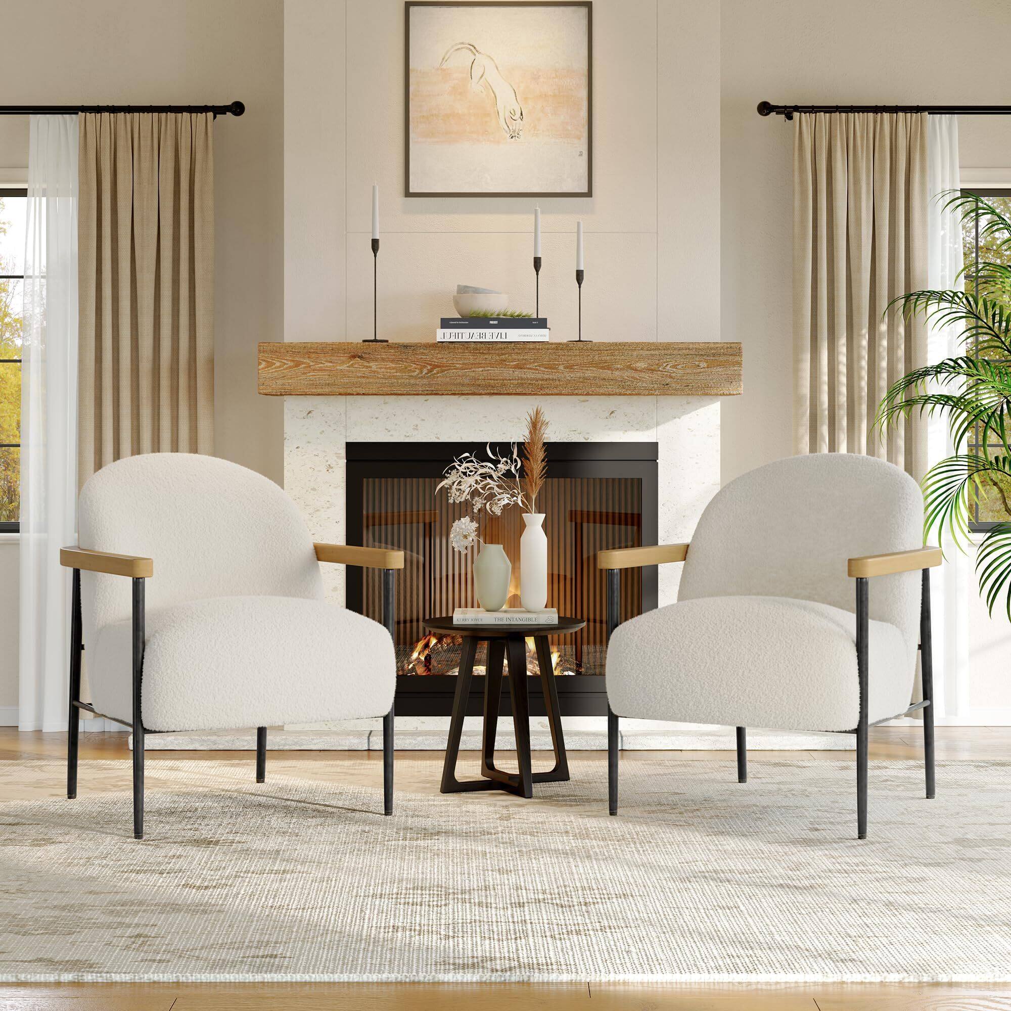 Alt View 1. Jojoka - Accent Chair,Mid Century Modern Comfy Chair with Adjustable Feet and S-Spring Cushion for Superior Comfort - White.