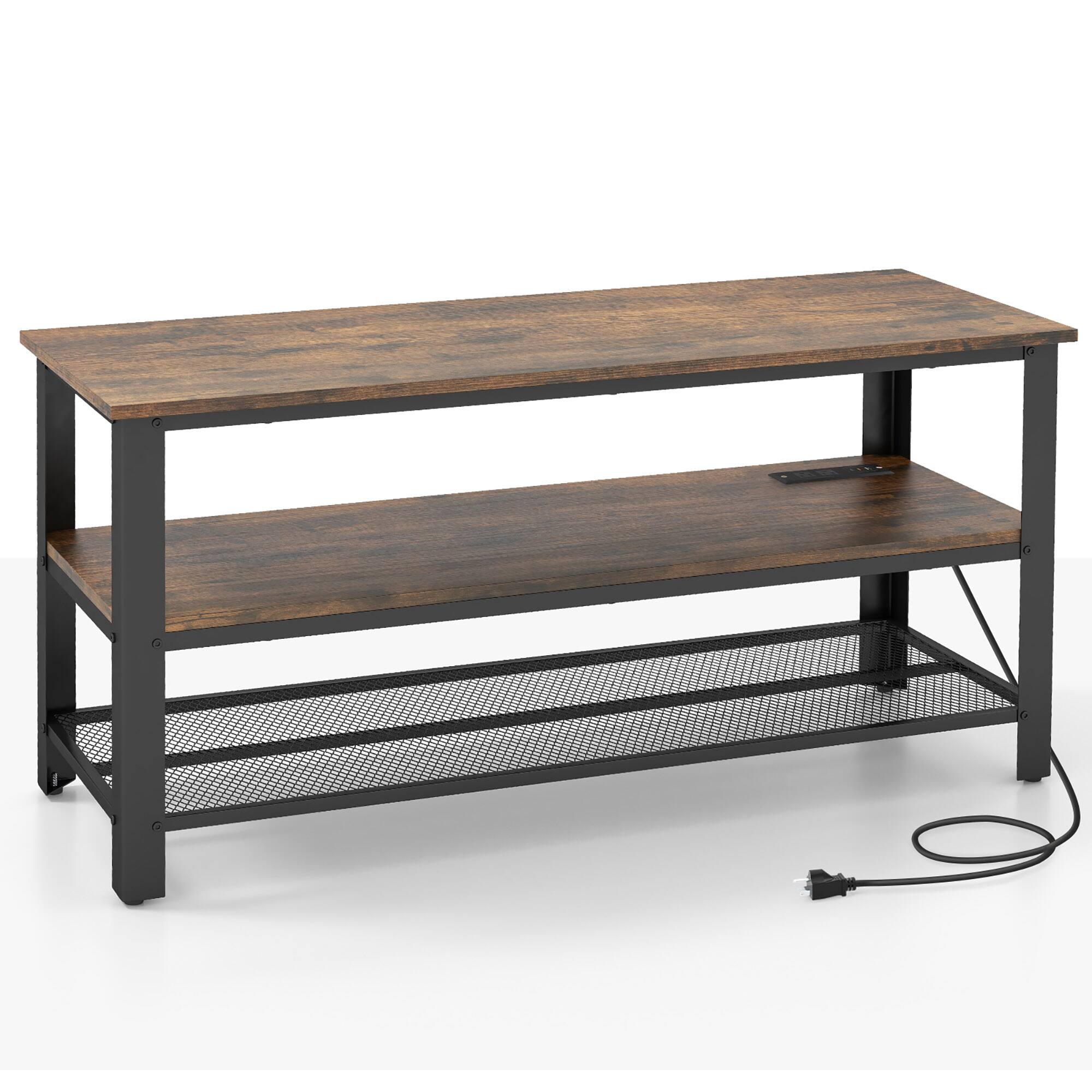 Alt View 9. Gymax - Gymax 3-tier TV Stand for TVs up to 50 Inches w/ Power Outlets USB Ports Shelves - Rustic Brown.