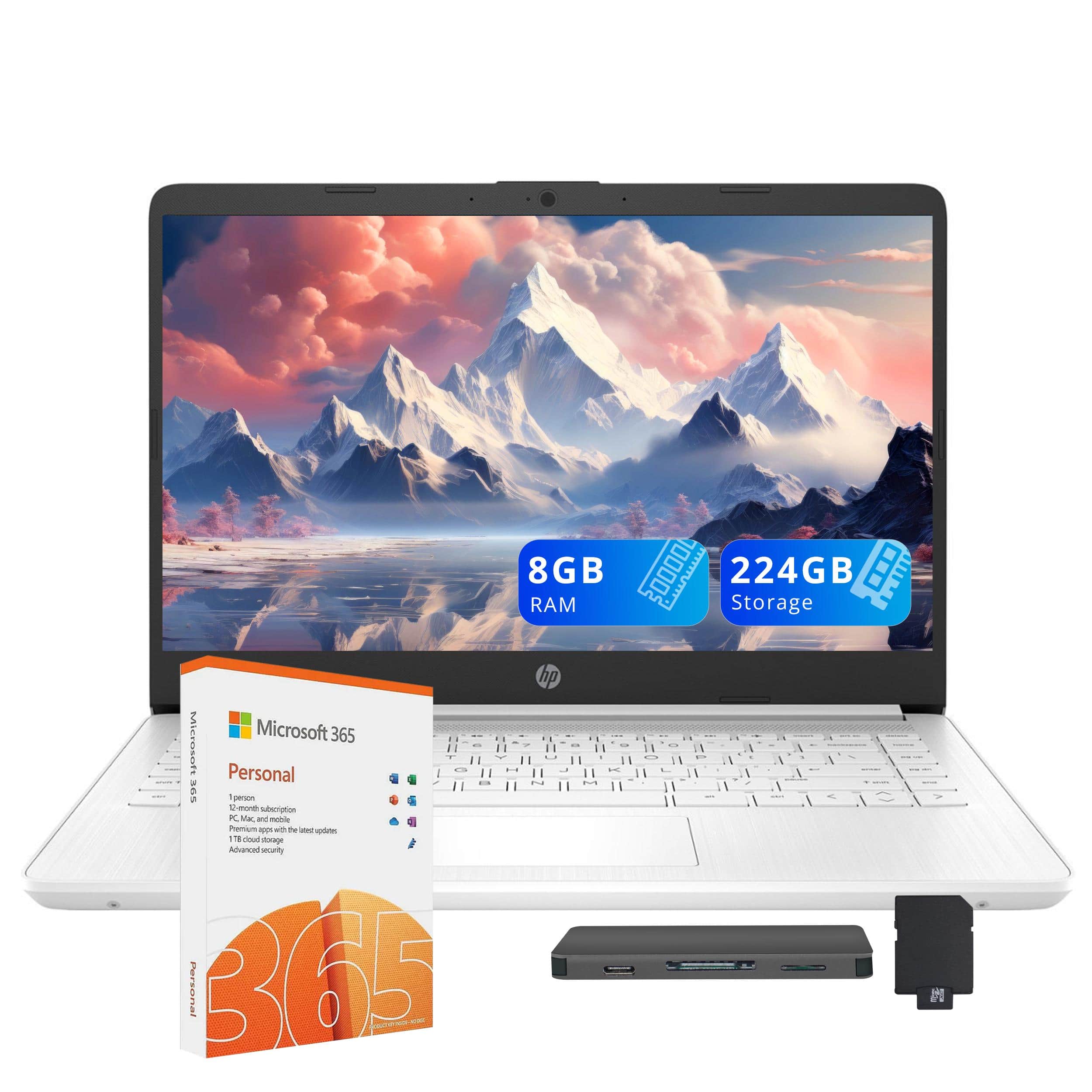 HP - Stream 14" HD Laptop, Intel Celeron N4120, 8GB RAM, 64GB eMMC, Win 11 S,160GB Docking Station - White