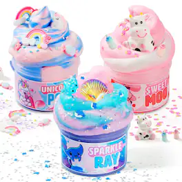 Joyfy - 3 Pack Butter Slime Party Favors 8 oz Super Soft Non-Sticky Pre-Made Slime for Kids, DIY Stress Relief Sludge Fidget Toy - multicolor