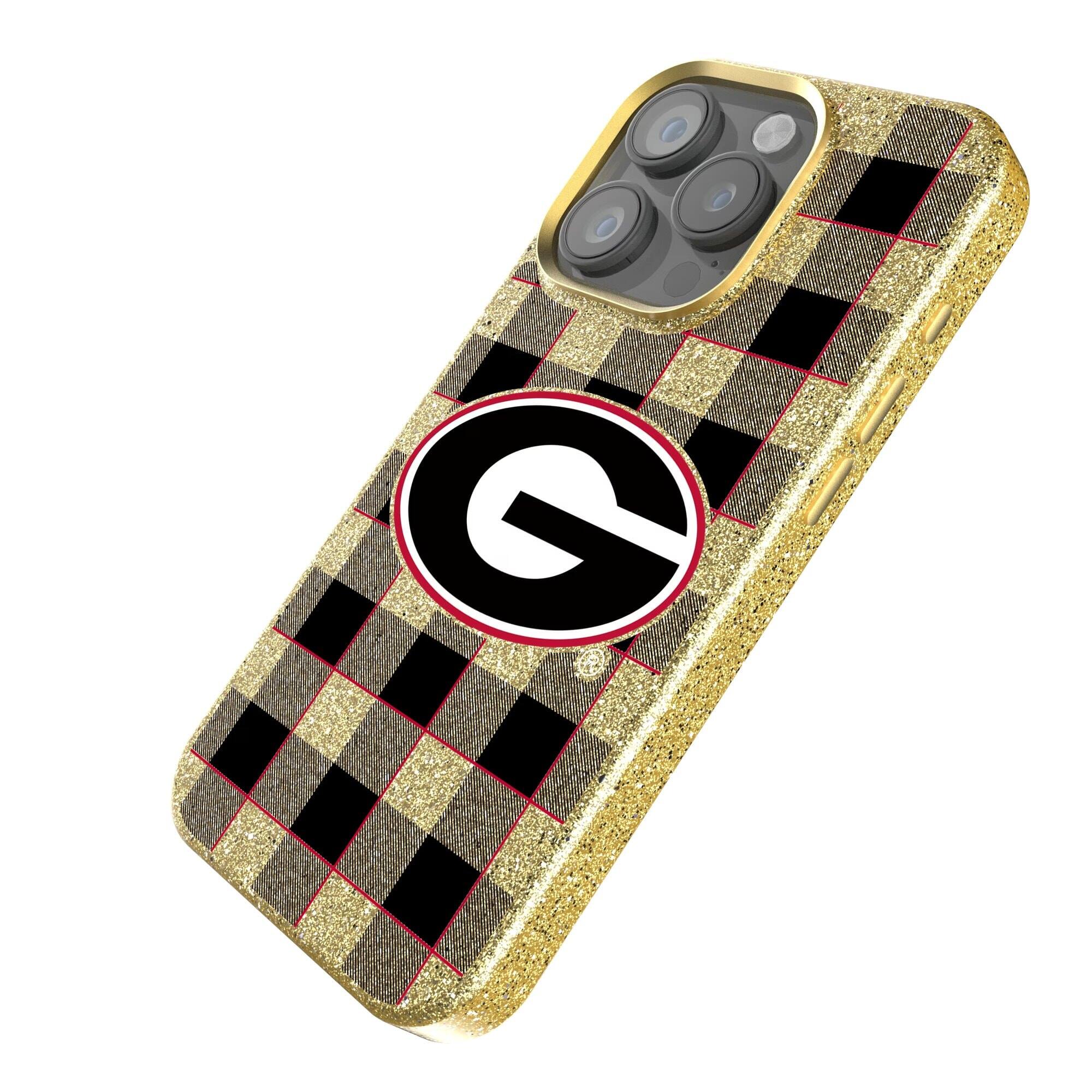 Alt View 1. Keyscaper - Georgia Bulldogs Plaid Bling iPhone Case - 16 Plus - Gold.