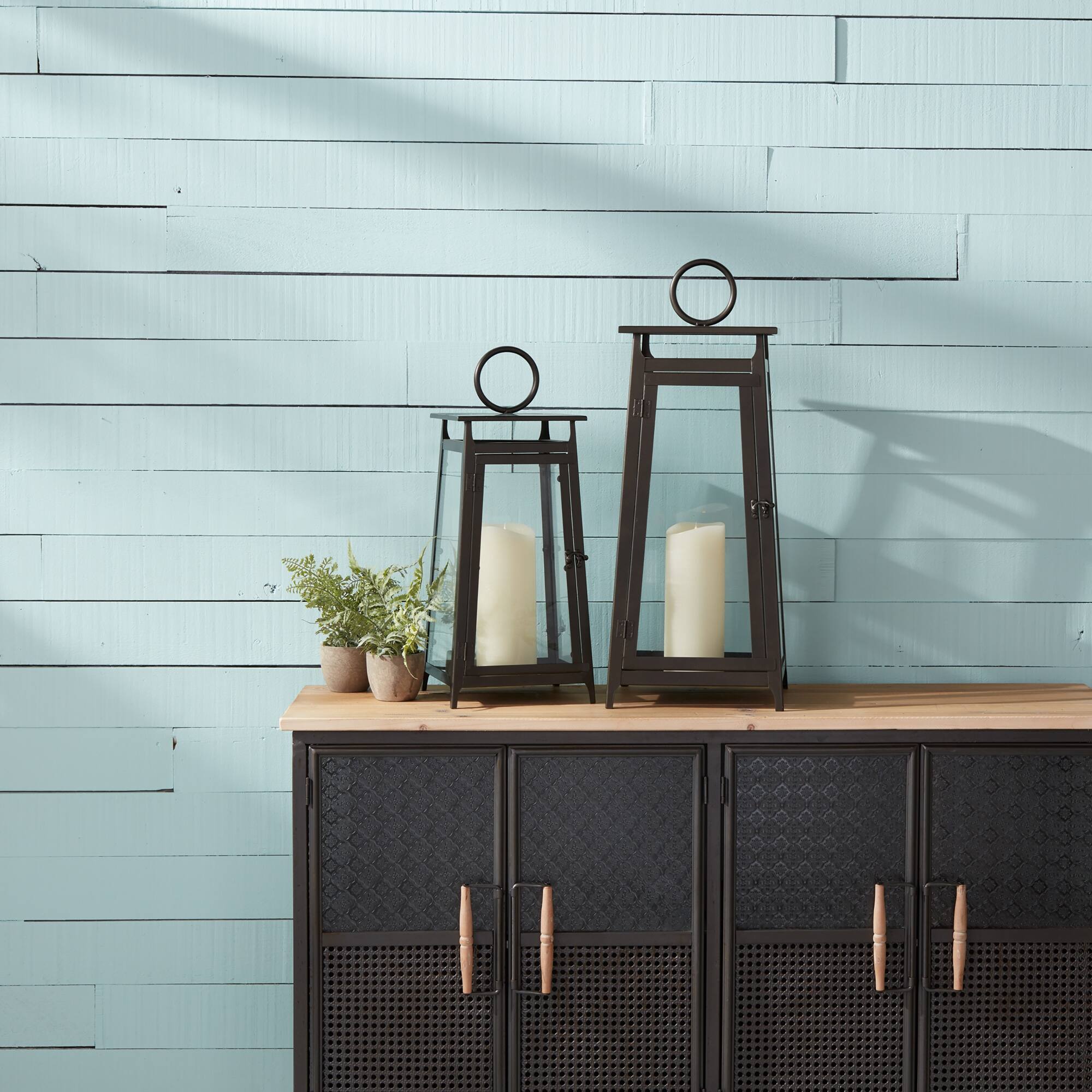 Alt View 2. Melrose - 20" Brown Rustic Candle Lantern With a Latch Hook Lock Tabletop Decor - Brown.