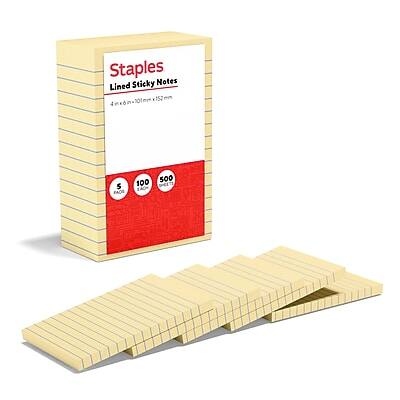 Staples  
Lined Sticky Notes  
4x6cm (1.5in x 2.5in)  
100 Sheets  
500 Sheets per Box