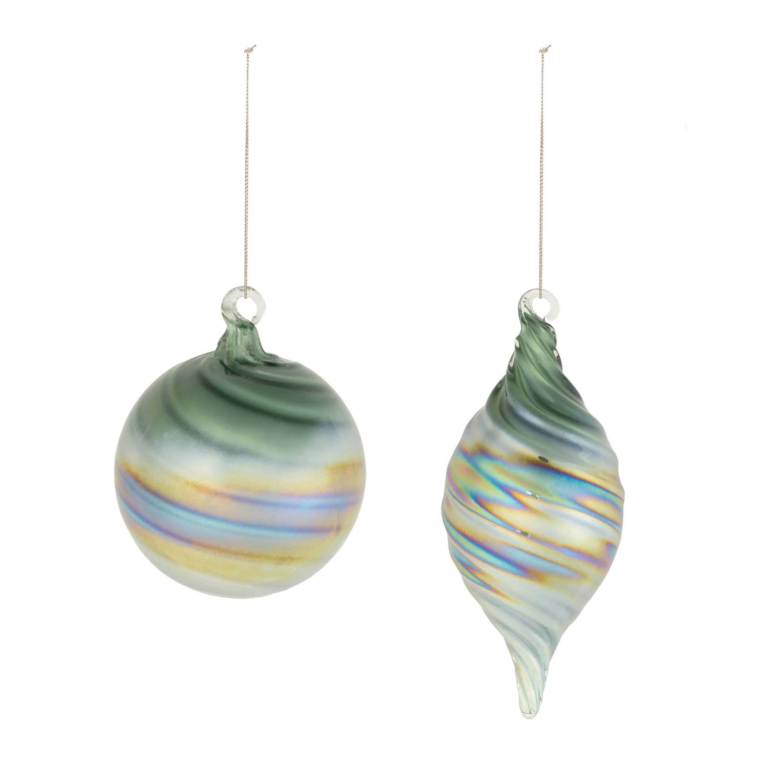 Angle. BreeBe - Green Iridescent Ornaments (Set of 12) - Green, Iridescent.
