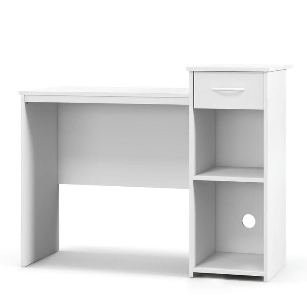Left. Kadyn - Computer Desk with Drawer Modern Laptop PC Desk with Adjustable Shelf and Cable Hole-White, Home Office Desks - White.