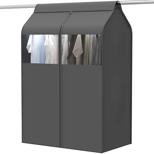 DORLUKFU - Simple Houseware 30"W x 54"H Garment Cover with Bottom Seal and Clear Window for Clothes Rack/Closet/Hanging Clothes - ‎Dark Gray