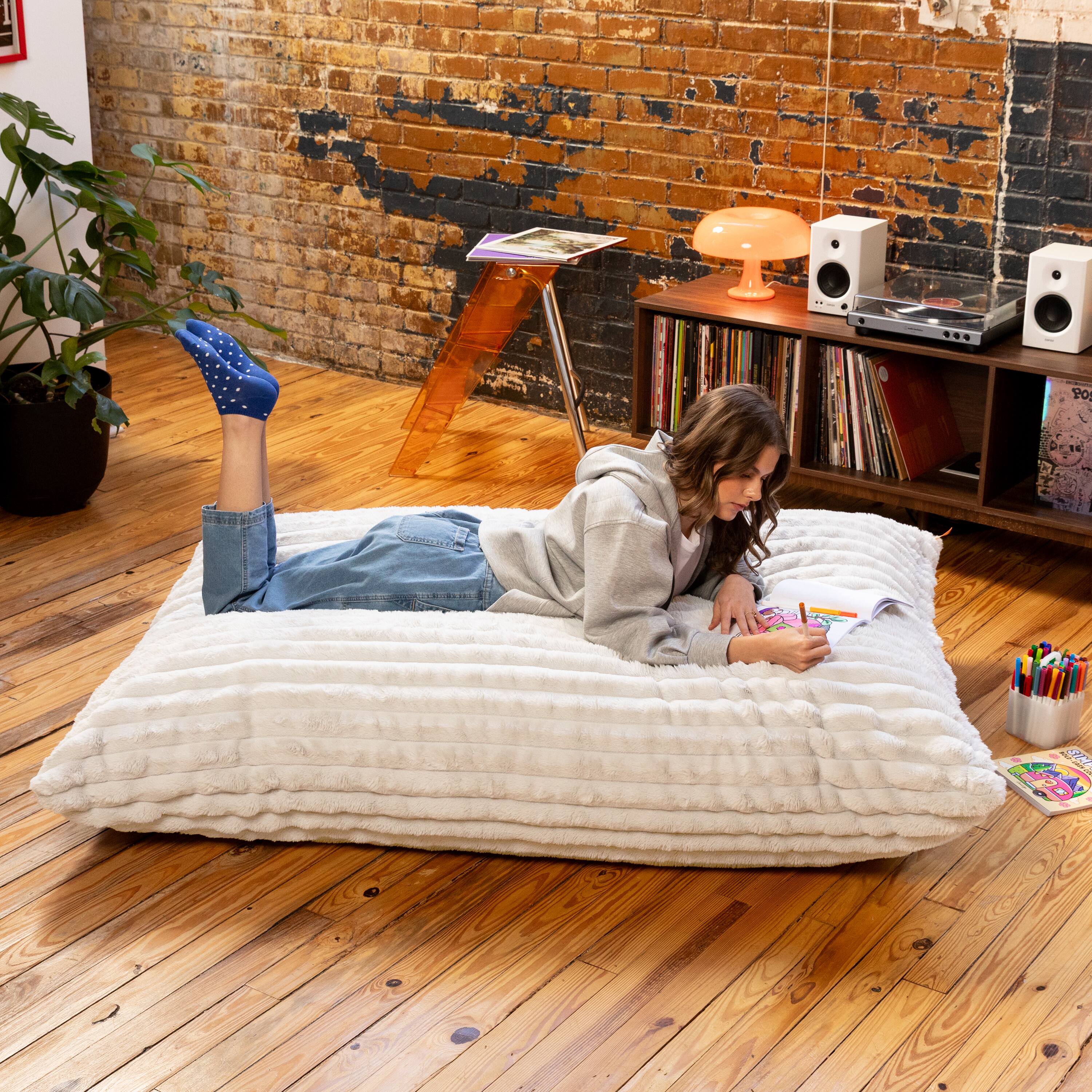 Alt View 1. Jaxx - Jaxx Pillow Saxx 5.5-Foot Faux Fur - Luxuriously Soft Bean Bag Floor Pillow and Lounger, Mondo Ivory - Faux Fur Ivory.