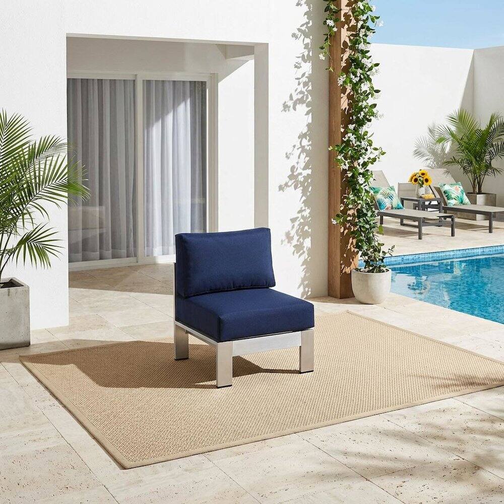 Left. Outdoor Escape - Aluminum Outdoor Lounge Chair With Armless Design And Comfortable Backrest - Silver.