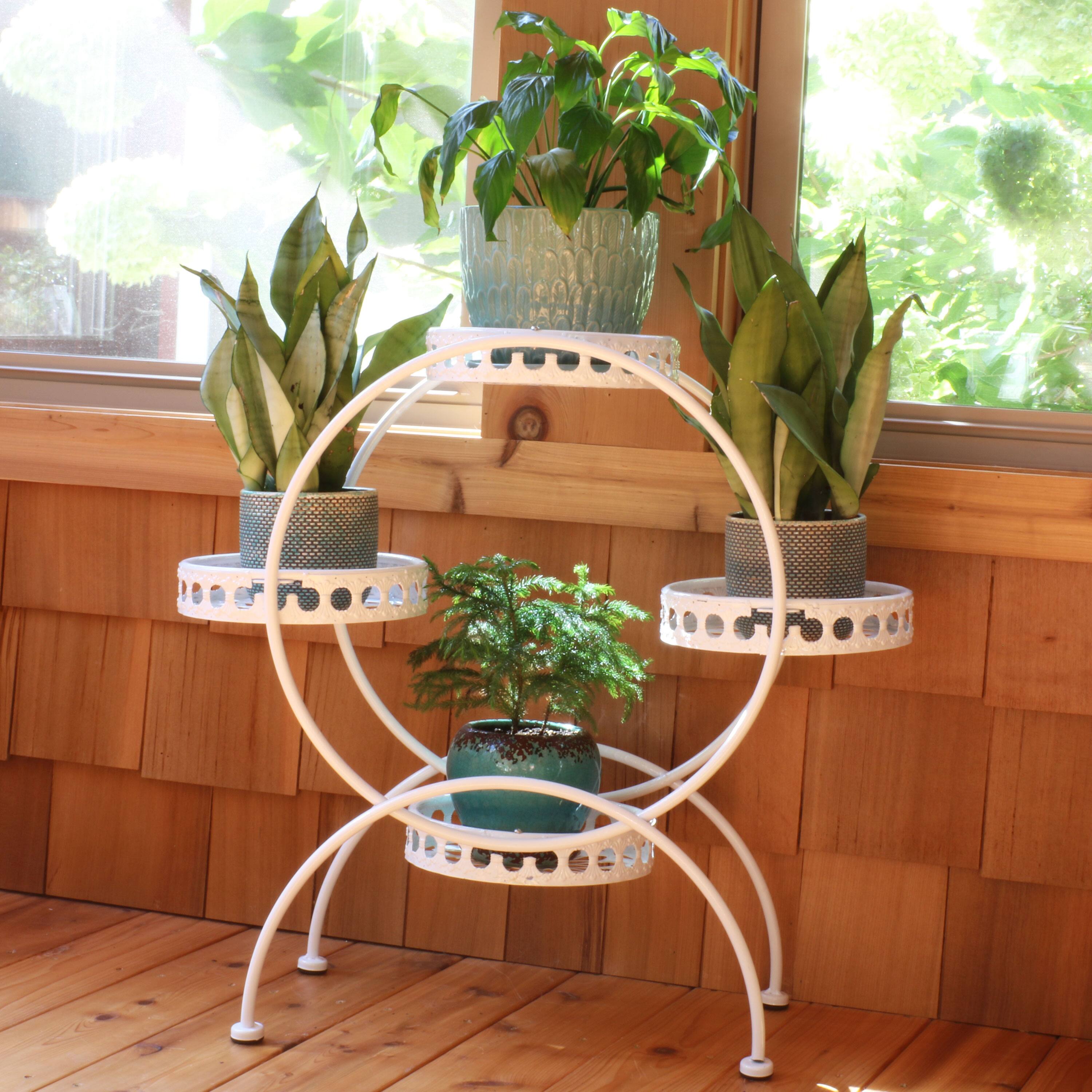 Alt View 1. Sunnydaze - 4-Tier Ferris Wheel Indoor and Outdoor Plant Stand - 28 in - White.