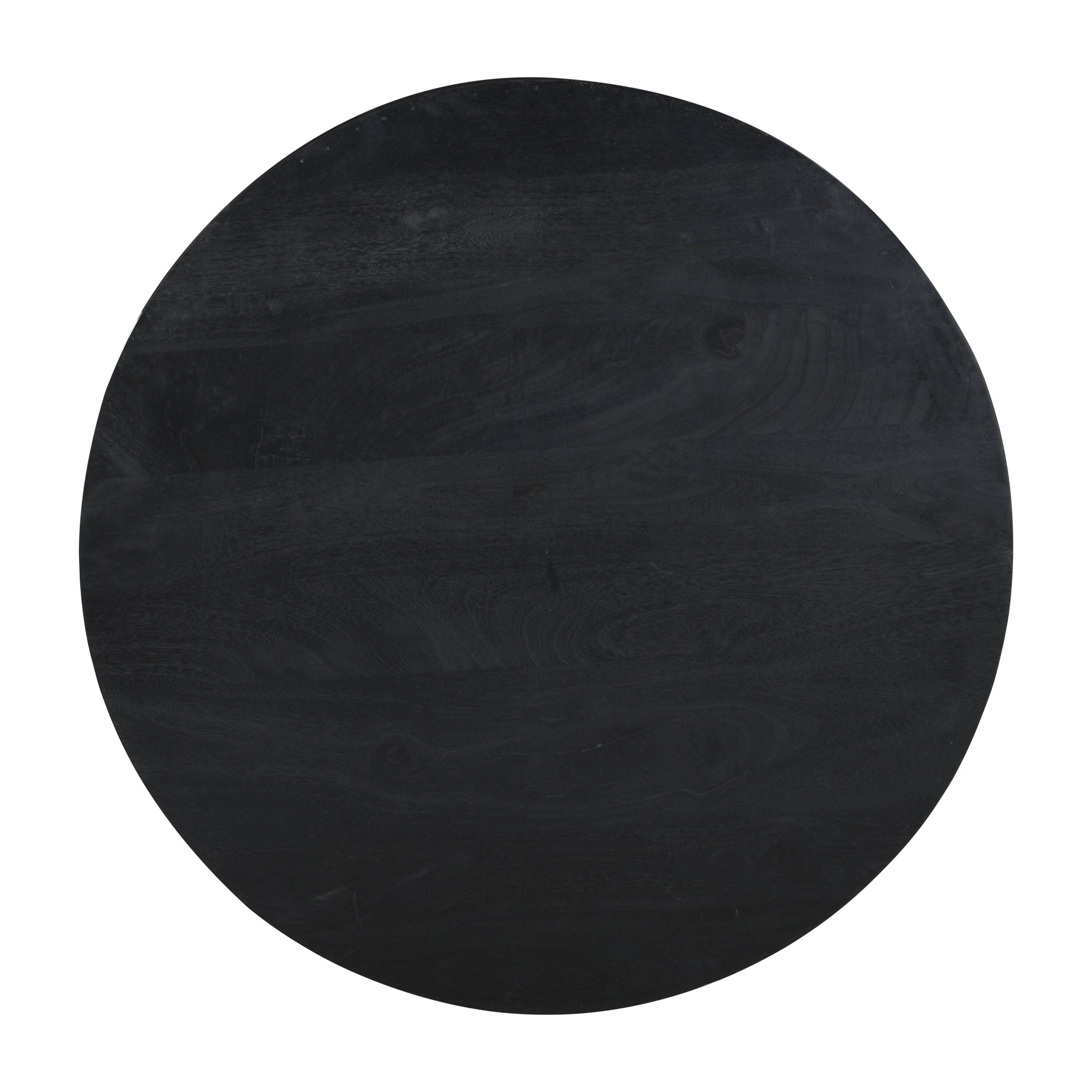 Back. Manhattan Lane - Montoya Coffee Table | 34" Round Black Top | Mango Wood Fluted Plinth Base - Black, Brown.