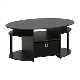 FurniFact - Oval Coffee Table with Storage Bin and Simple Modern Design - Walnut