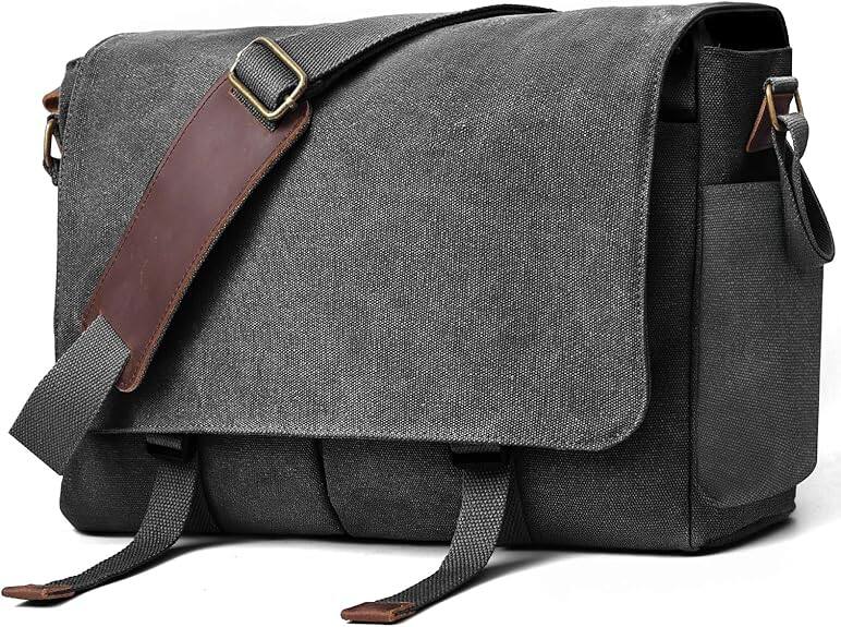 Front. Vulpecula Spade - Messenger Bag for men Laptop Bag UnisexRetro Canvas Bag14-15.6 inches - Black.
