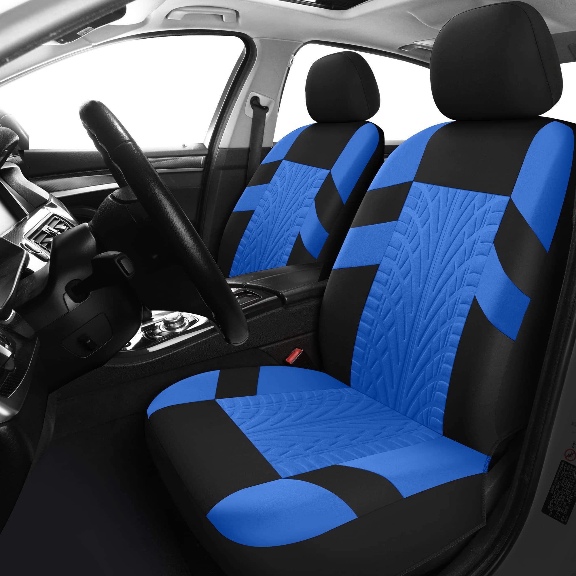 Front. COTTAGE - Car Seat Covers Full Set Washable And Breathable Cloth Automotive Vehicle Cover For Interior Universal Fit - Black BlueLine Full Set.