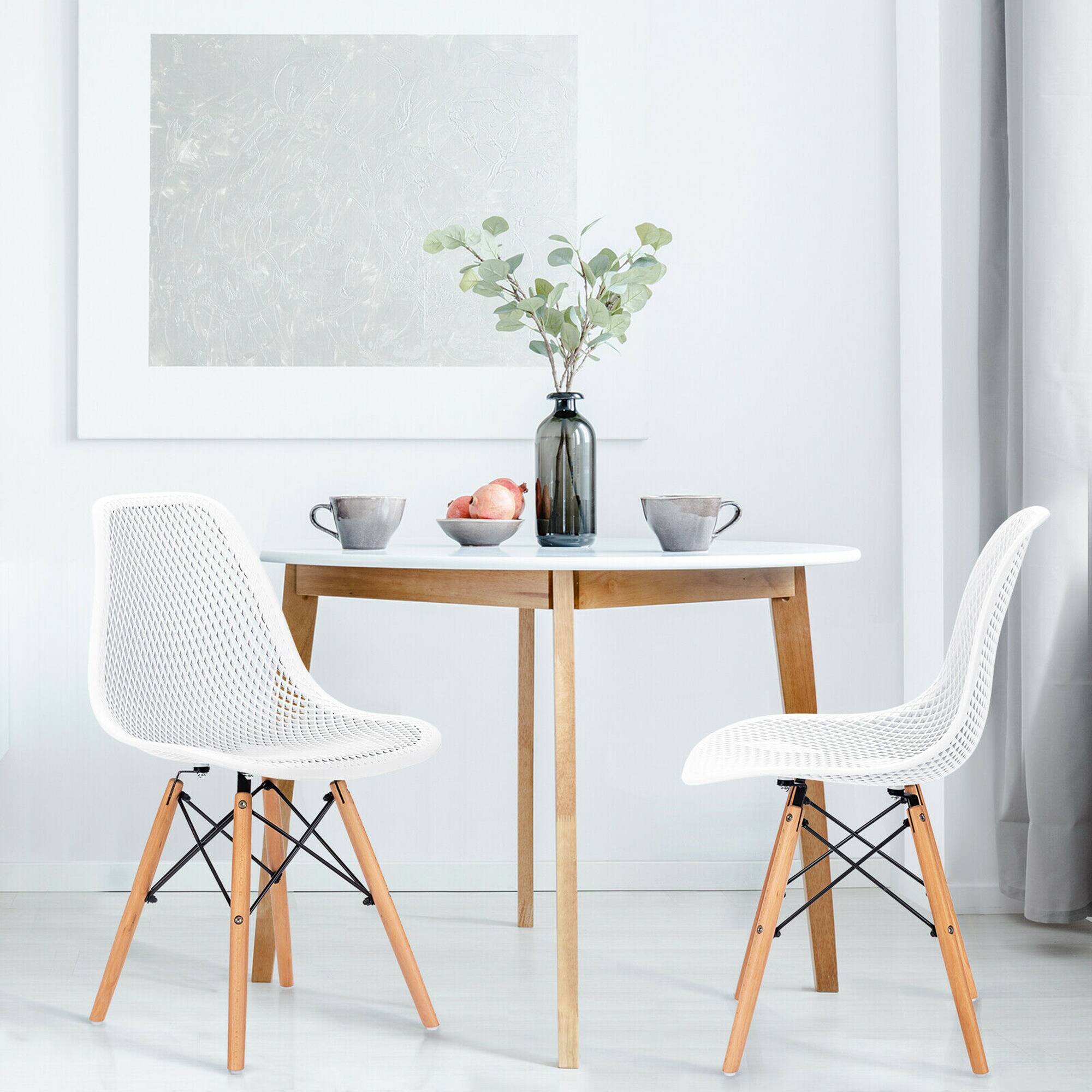 Alt View 2. Gymax - Gymax 2PCS Modern DSW Dining Chair Office Home w/ Mesh Design Wooden Legs White - White.