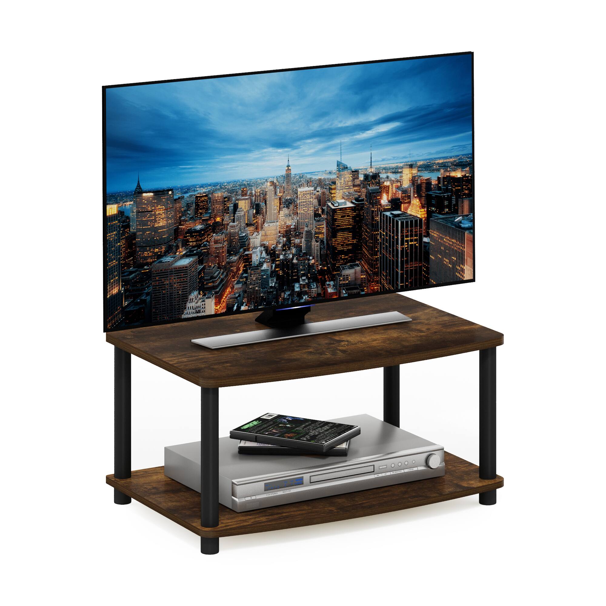 Alt View 3. Furinno - Turn-N-Tube No Tools 2-Tier Elevated TV Stand, TV Entertainment Center - Amber Pine/Black.