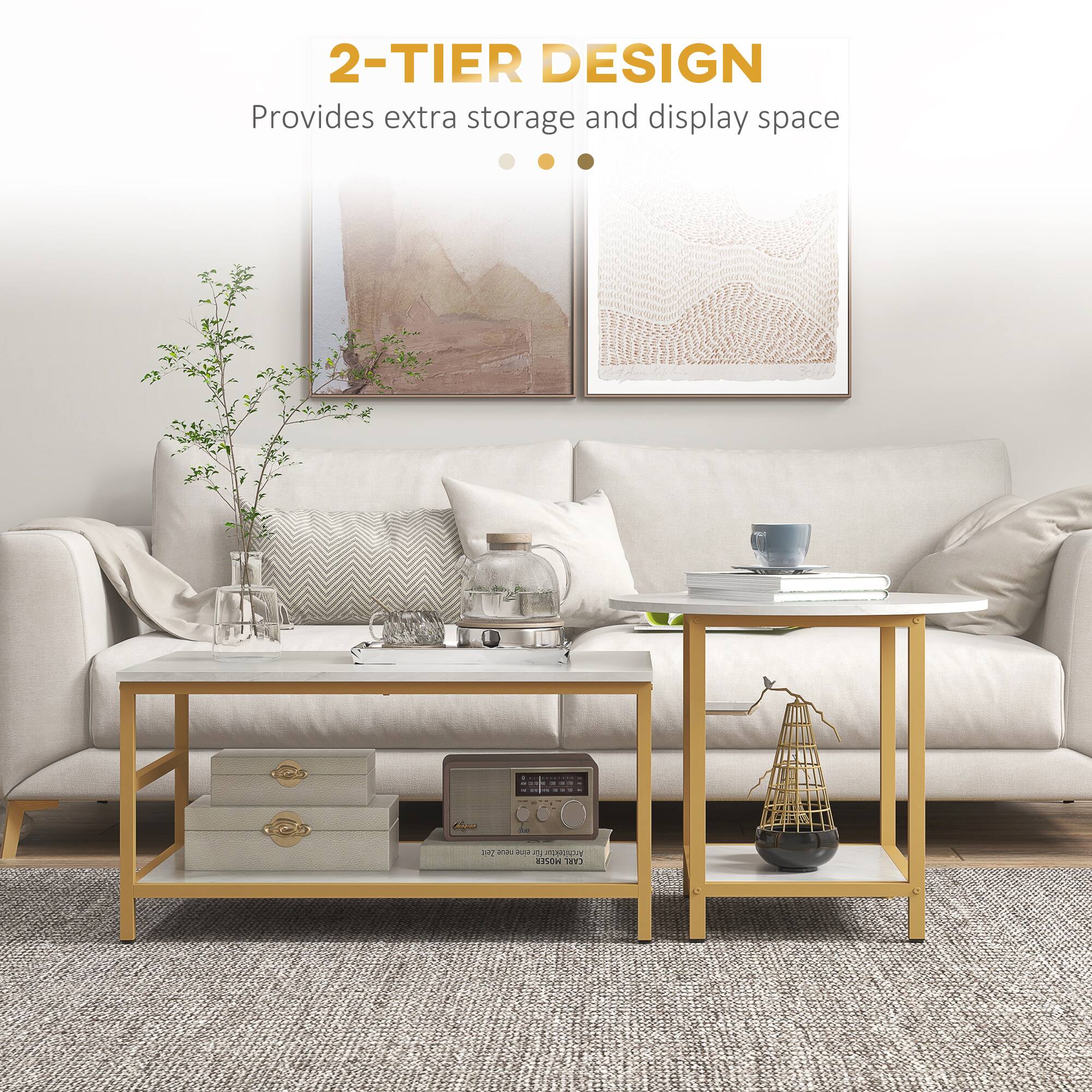 2-TIER DESIGN  
Provides extra storage and display space