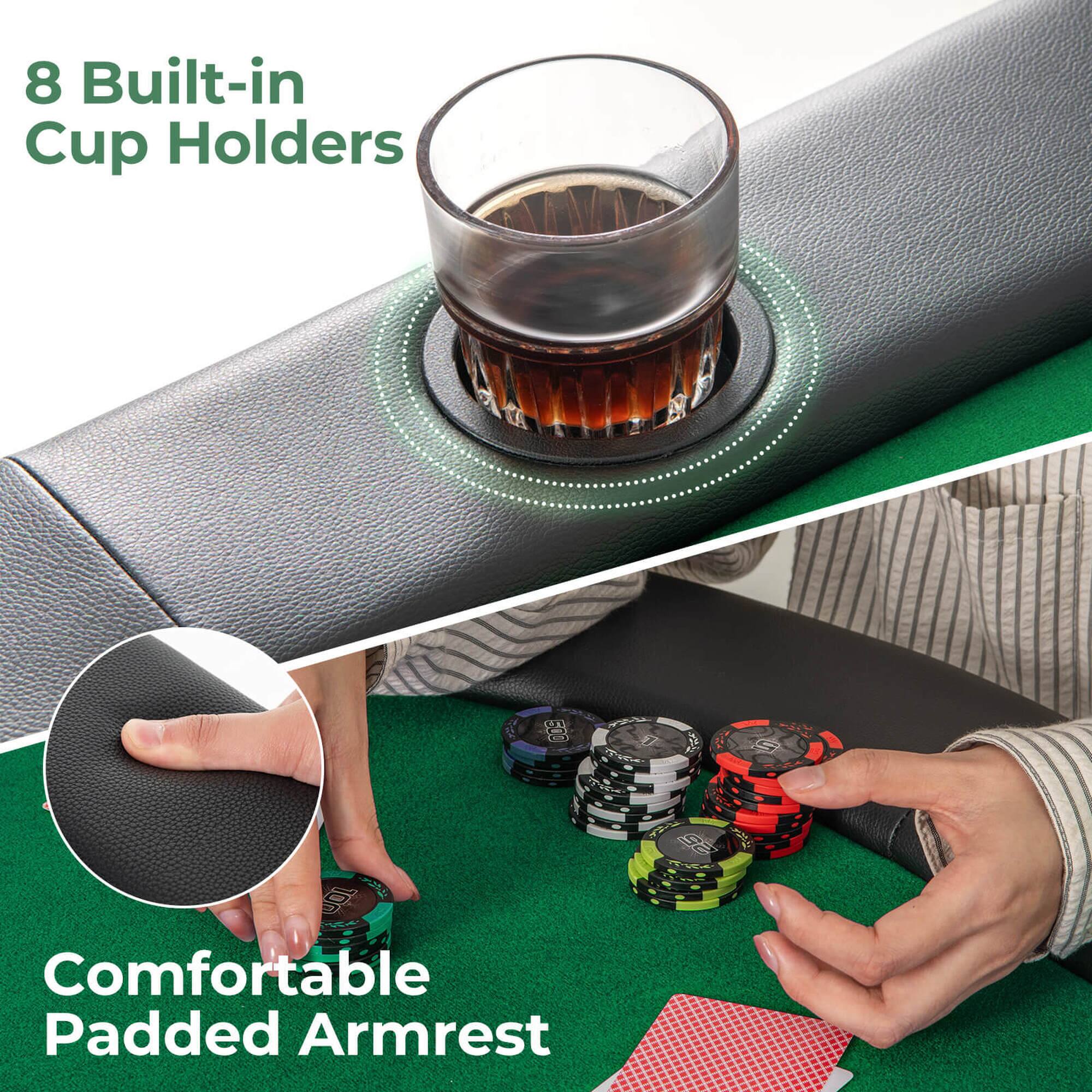 8 Built-in Cup Holders, Comfortable Padded Armrest