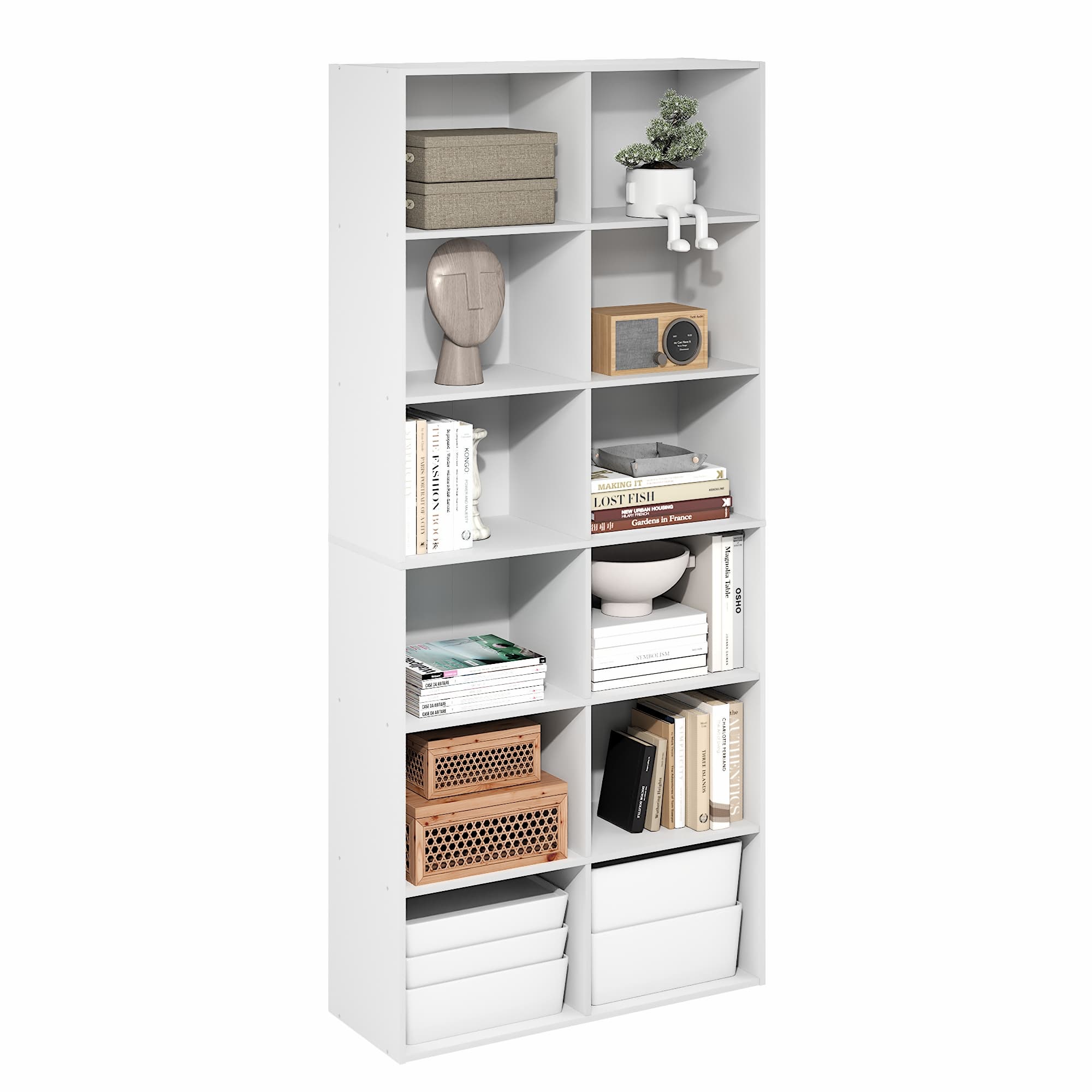 Furinno - BASIC Book Shelf, 12-Cube Bookshelf, Open Shelf Bookcase, Cube Storage Organizer, for Living Room, Home Office - Plain White