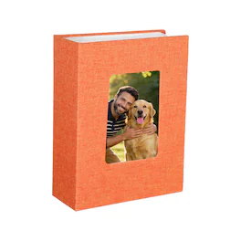 Unique Bargains - Photo Album 6.5x4.9 Inch 100 Photos Linen Cover Photo Book with Display Window for Family Wedding Anniversary - Orange