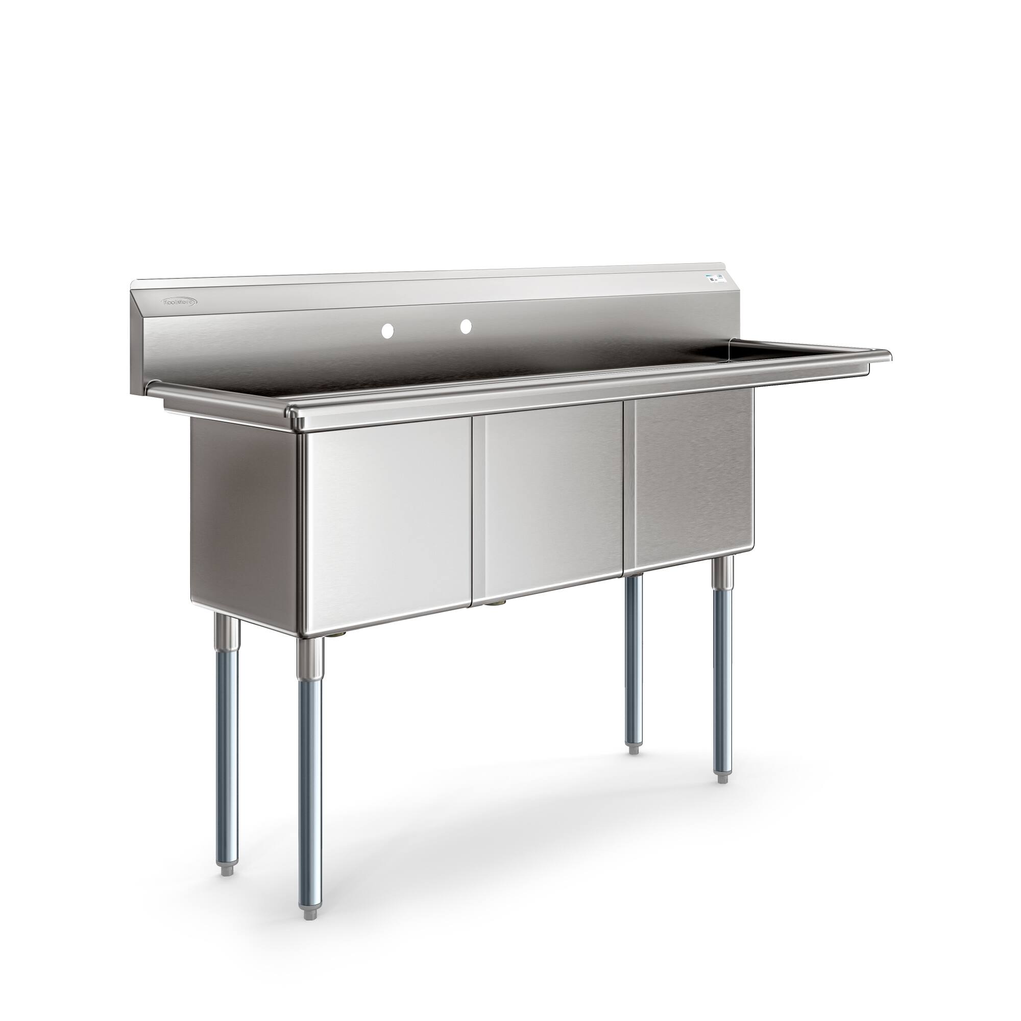 Alt View 3. Koolmore - 63 in Three Compartment  Sink, Bowl Size 15x15x14, Stainless-Steel 16 Gauge with Right Drainboard - Stainless Steel.