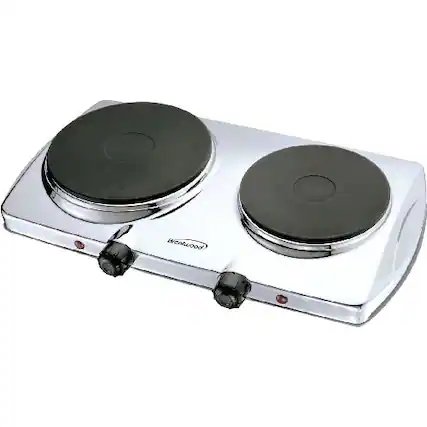 Front. Brentwood - TS-372 Electric Twin Burner - Chrome, Stainless Steel.
