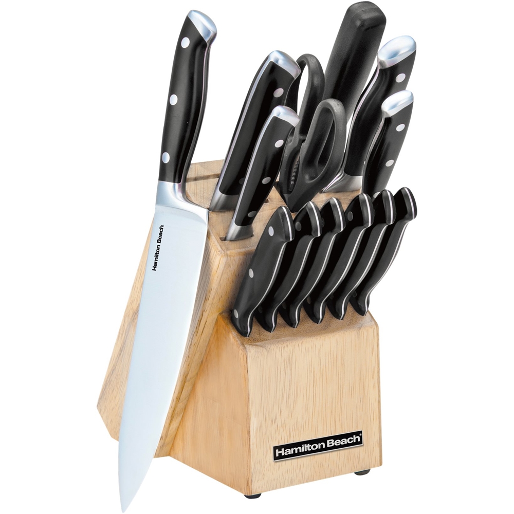 Hamilton Beach 14-Piece Kitchen Knife Cutlery Set, Aqua Blue Handles, Sharp  Stainless Steel, Wood Block With Chef's, Santoku, Bread, Steak, Paring,  Utility Knives, And Scissors