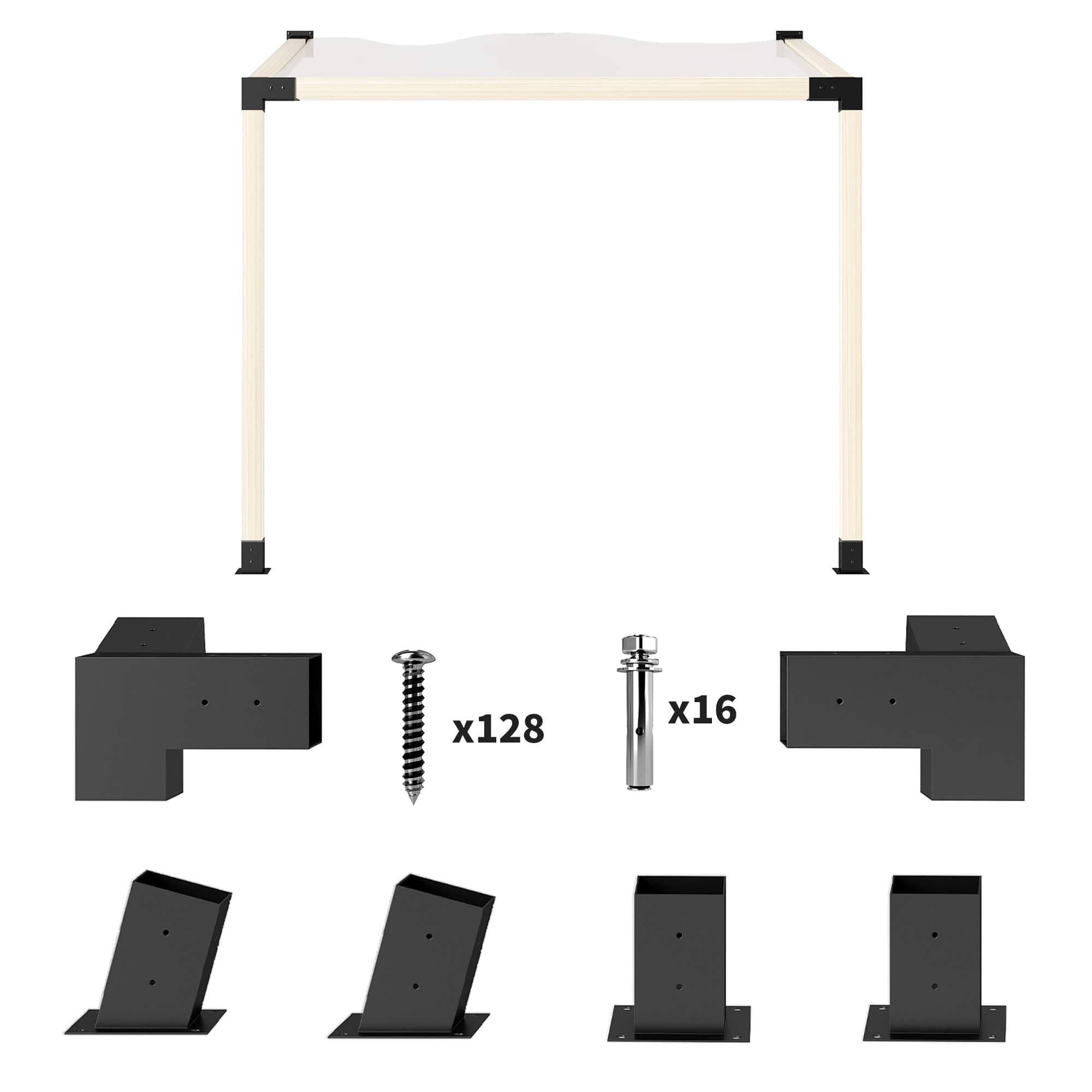Outsunny - Pergola Kit, 15° Slanted Roof Pergola Bracket Kit with 2 3-Way Corner Brackets, 2 Post Bases