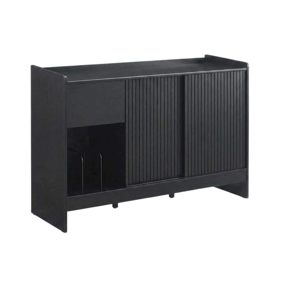FurniFact - Solid Wood Record Player Cabinet with Vinyl Storage for Entertainment Centers - Black