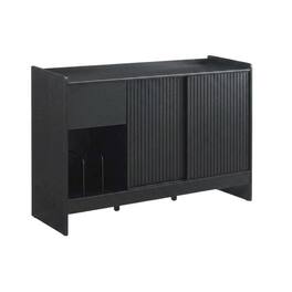 FurniFact - Solid Wood Record Player Cabinet with Vinyl Storage for Entertainment Centers - Black
