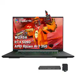 GIGABYTE - AERO X16 16" WQXGA Gaming Laptop,AMD Ryzen Al 7 350,16GB DDR5,1TB SSD+1TB Dock Set,GeForce RTX 5060,Win 11 - Gray