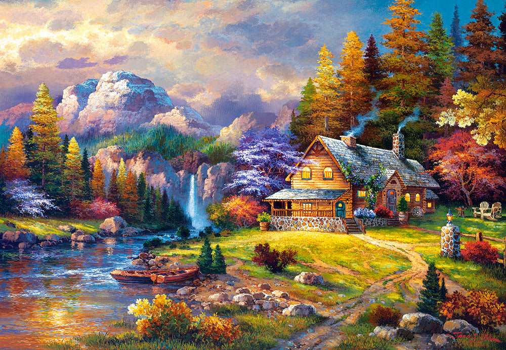Angle. Castorland - CASTORLAND 1500 Piece Jigsaw Puzzles, Mountain Hideaway, Charming Nook, Pond, Countryside, Adult Puzzles, C-151462-2 - Red.