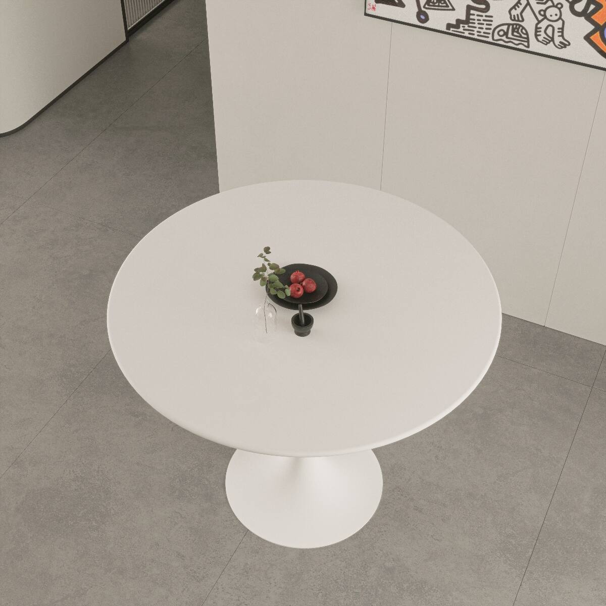 Alt View 2. Loheer - Loheer White Tulip Dining Table, 31.5 inch Round MDF Tabletop with Metal Pedestal Base - White.