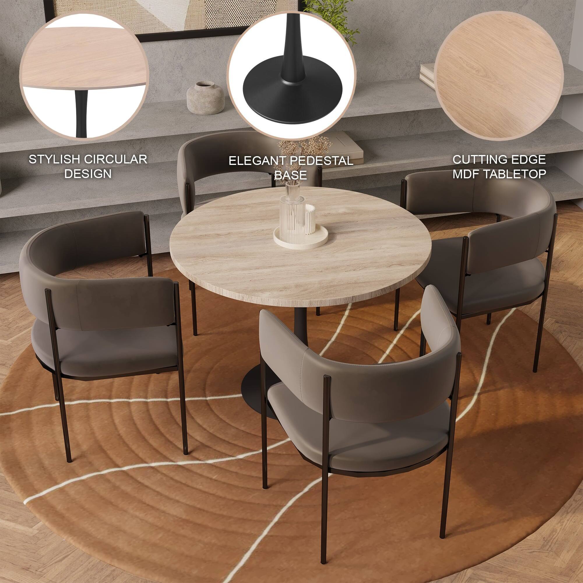 STYLISH CIRCULAR DESIGN  
ELEGANT PEDESTAL BASE  
CUTTING EDGE MDF TABLETOP