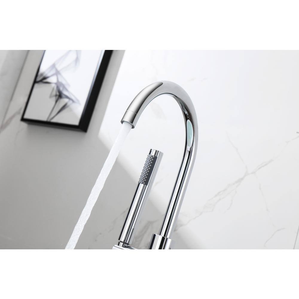 Alt View 7. Elegant Kitchen and Bath - Steven Floor Mounted Roman Tub Faucet with Handshower in Chrome - Chrome.