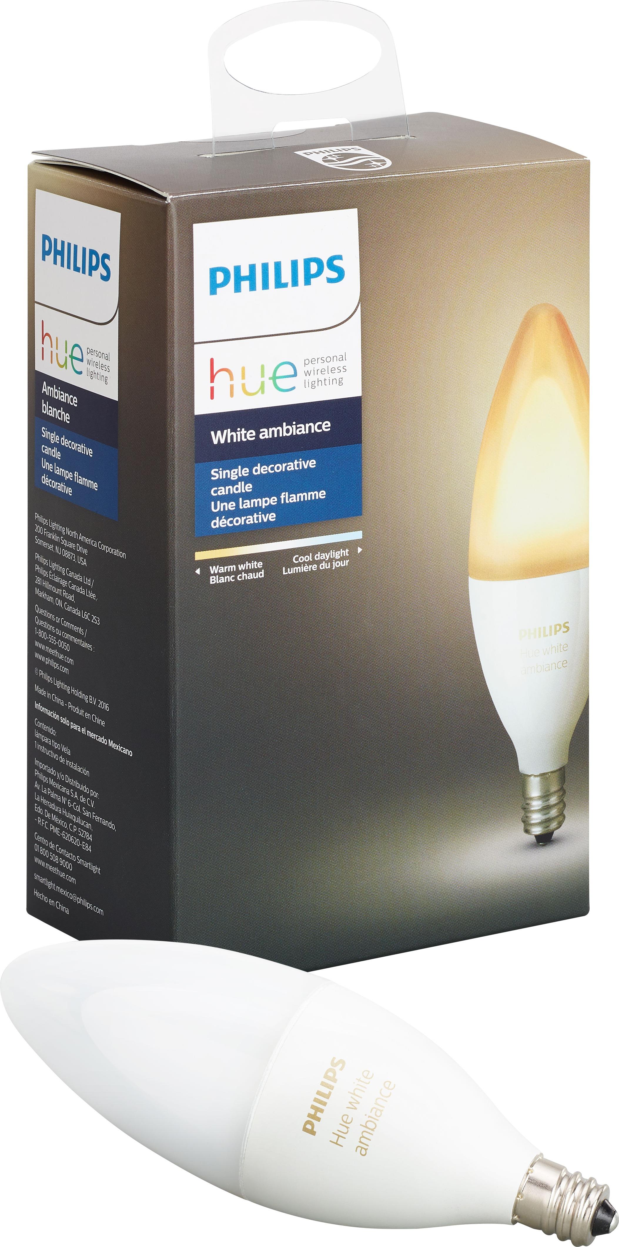 Philips - Hue White Ambiance E12 Wi-Fi Smart LED Decorative Candle Bulb - White was $24.99 now $19.99 (20.0% off)