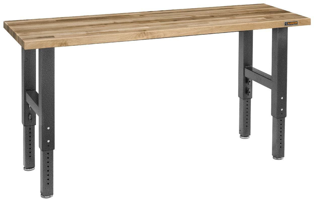 Angle. Gladiator - 8' Adjustable Height Hardwood Workbench - Hammered Granite.