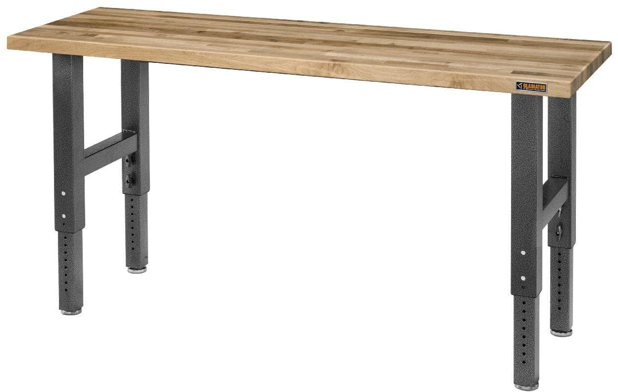 Left. Gladiator - 8' Adjustable Height Hardwood Workbench - Hammered Granite.