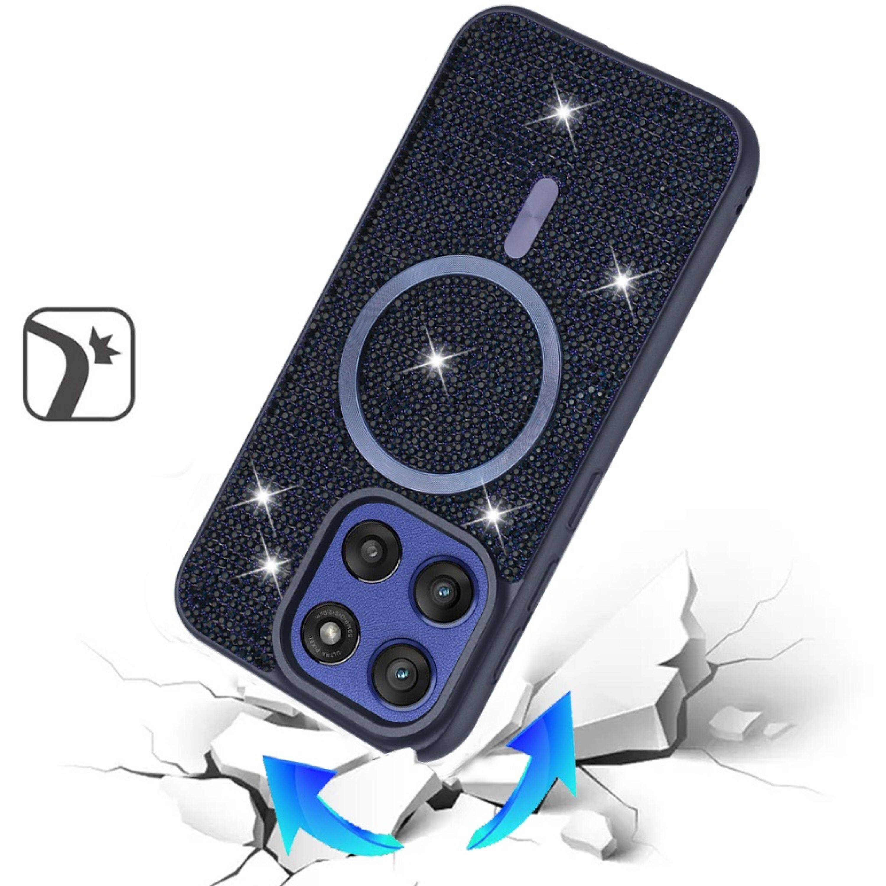 Left. Kitcheniva - Magnetic Full Bling Dazzle Case Plus Tempered Glass For Moto G Stylus 2026/2025 Blue - Blue.