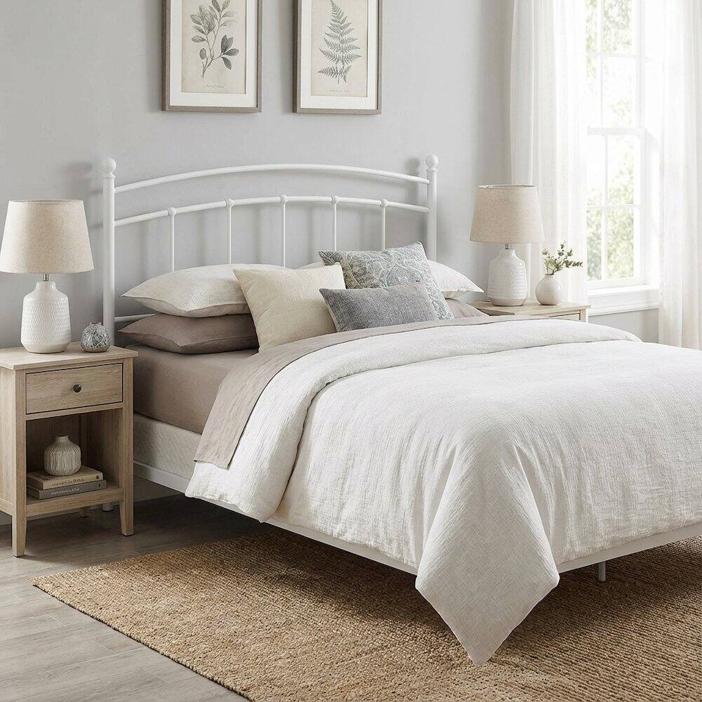 Left. FurniFact - Metal Queen Headboard with Durable Frame and Classic Design for Bedroom - White.