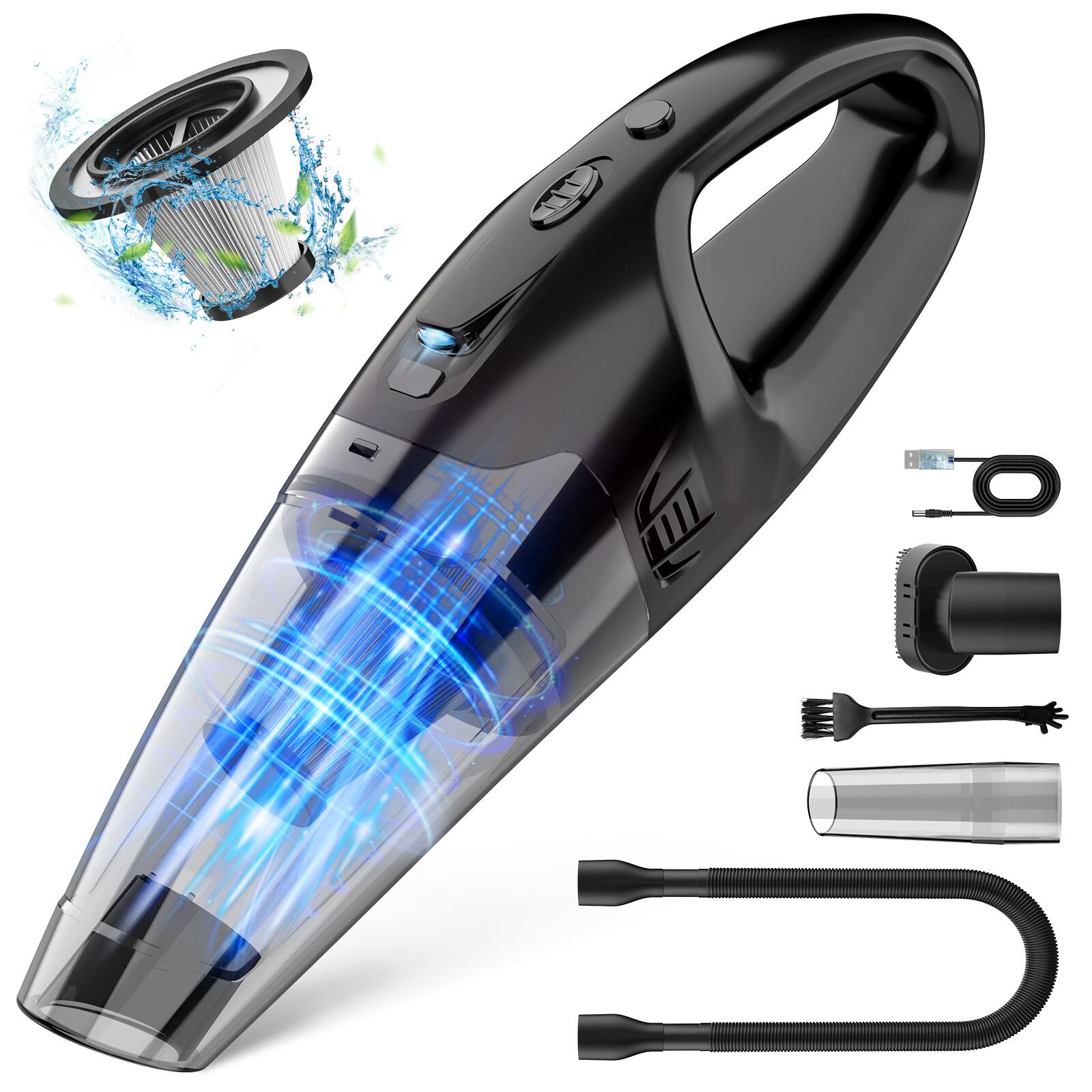 Teendow - 6000Pa Portable Cordless Handheld Vacuum, Vacuum Cleaner for Car Interior Cleaning Rechargeable - Black