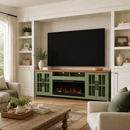RYHNUYNE - 97 Inch Vineyard Farmhouse Fireplace TV Stand, Fits Up To 100 Inch TVs For Rustic Living Room Media Storage Decor - Green