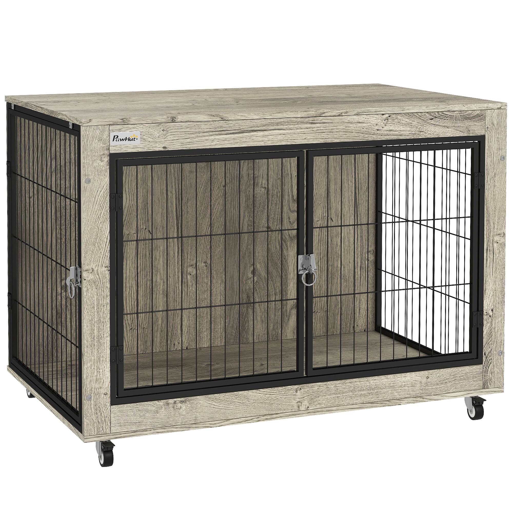 Front. Pawhut - 39" Dog Crate Furniture, with Wheels, Interchangeable Side Door, Dog Cage End Table, for Large Dogs.