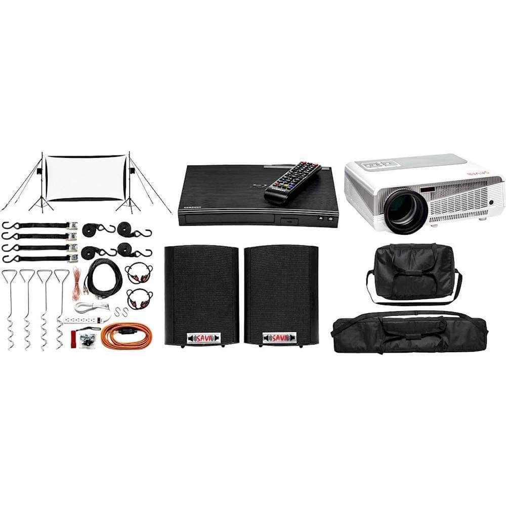 Front. Backyard Theater Systems - Savi 720p LED Projector with SilverScreen™ Recreation Series Theater System - White.
