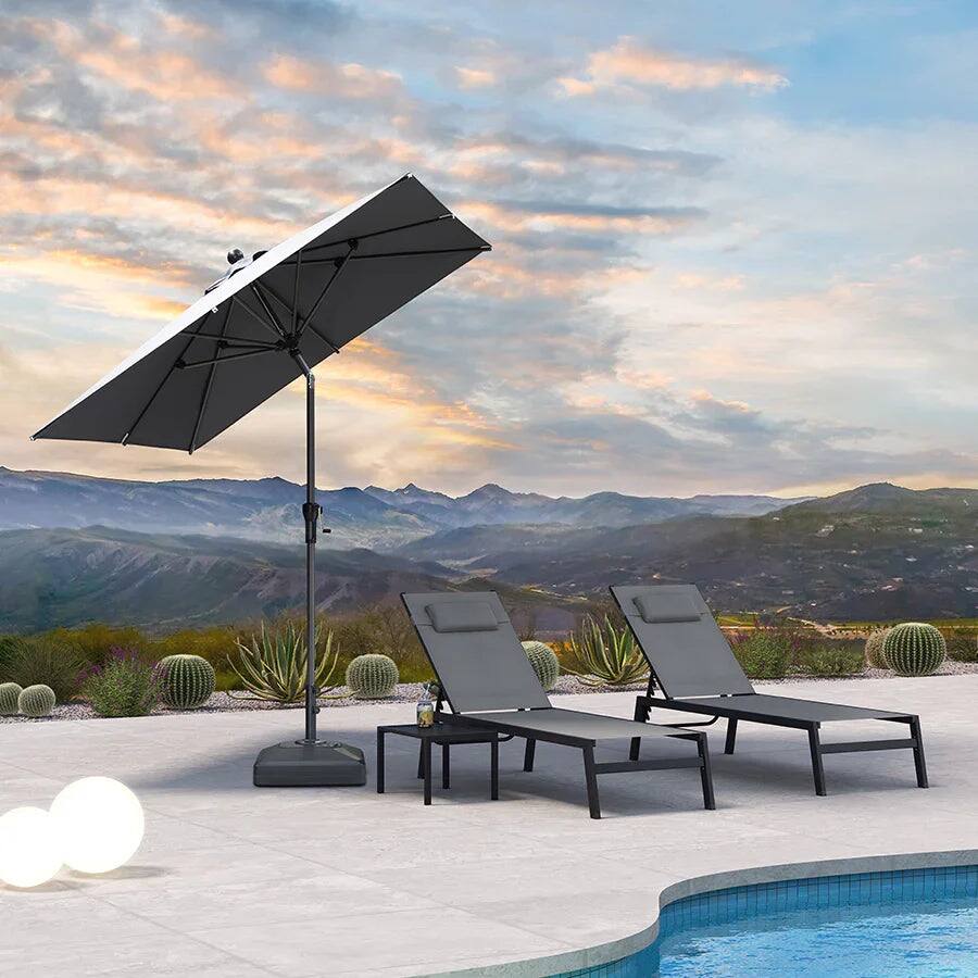 PURPLE LEAF - 6.5 ft. Square Patio Market Umbrella with Base Outdoor Table Umbrella Tilt Aluminum Frame Sun Shade for Garden Deck Pool - Light Gray