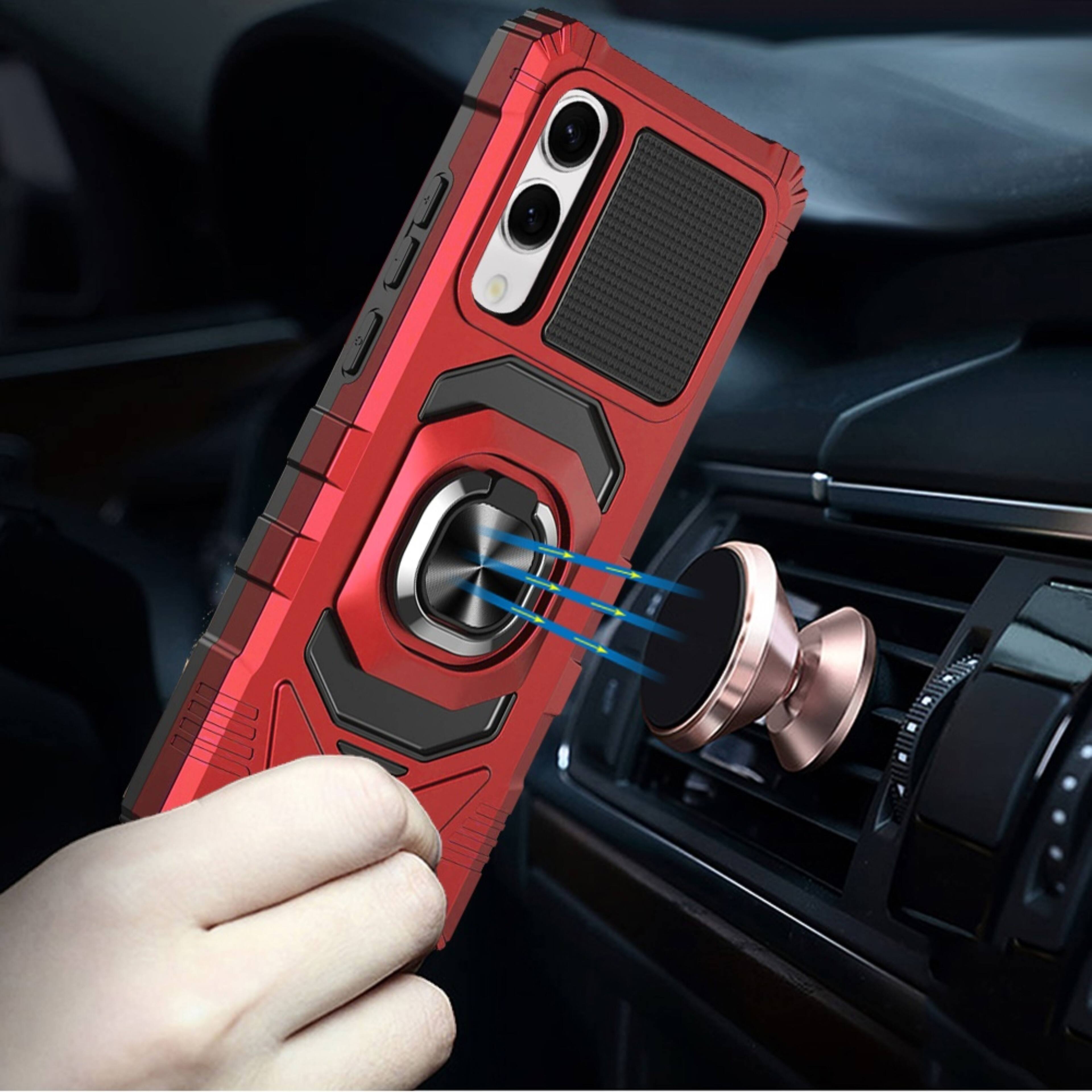 Angle. Kitcheniva - Shockproof Dual Layer RingStand Hybrid Plus Tempered Glass For Samsung S25 Edge Red - Red.