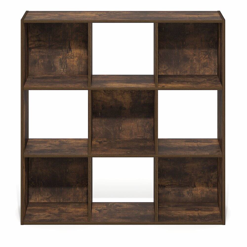 Left. Furinno - PELLI Book Shelf, 9-Cube Bookshelf, 3x3 Cube Storage Organizer Bookcase, 11.7 x 35.3 x 35.4 - Amber Pine.